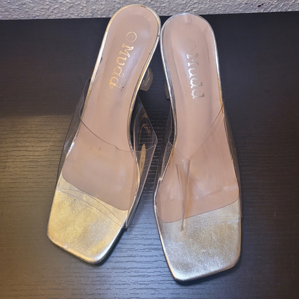Mudd Y2K 90s Clear Transparent Techno Square Open Toe Sandal Heels - Picture 2 of 7